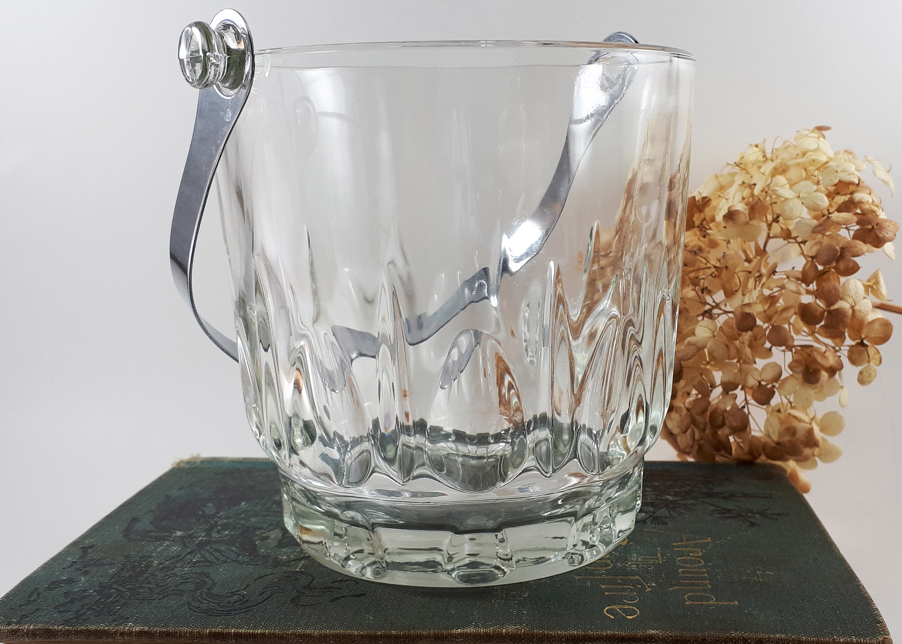 Pressed Glass Ice Bucket Small Vintage Glass Ice Bucket Etsy UK