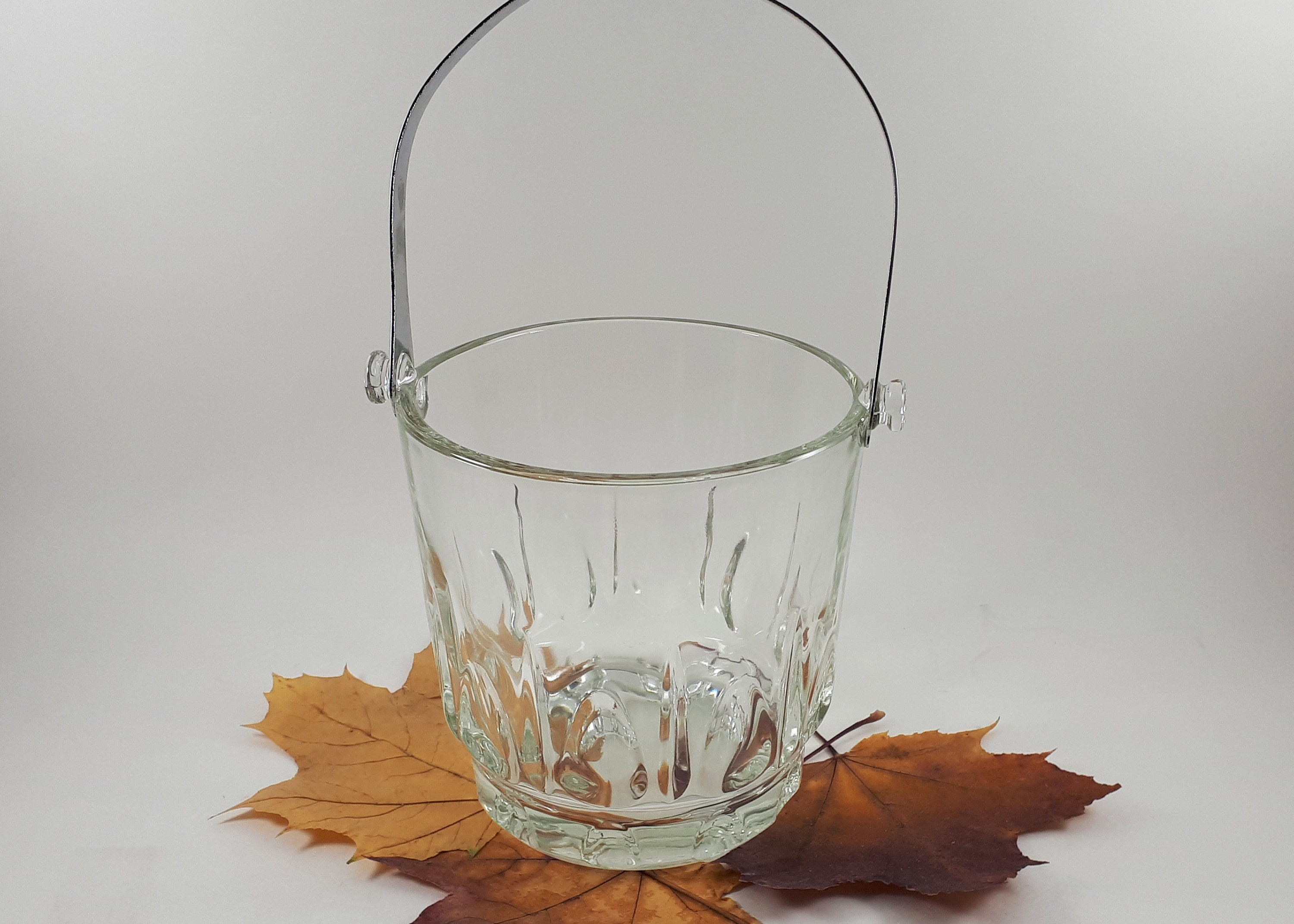Pressed Glass Ice Bucket Small Vintage Glass Ice Bucket With Handle Etsy UK