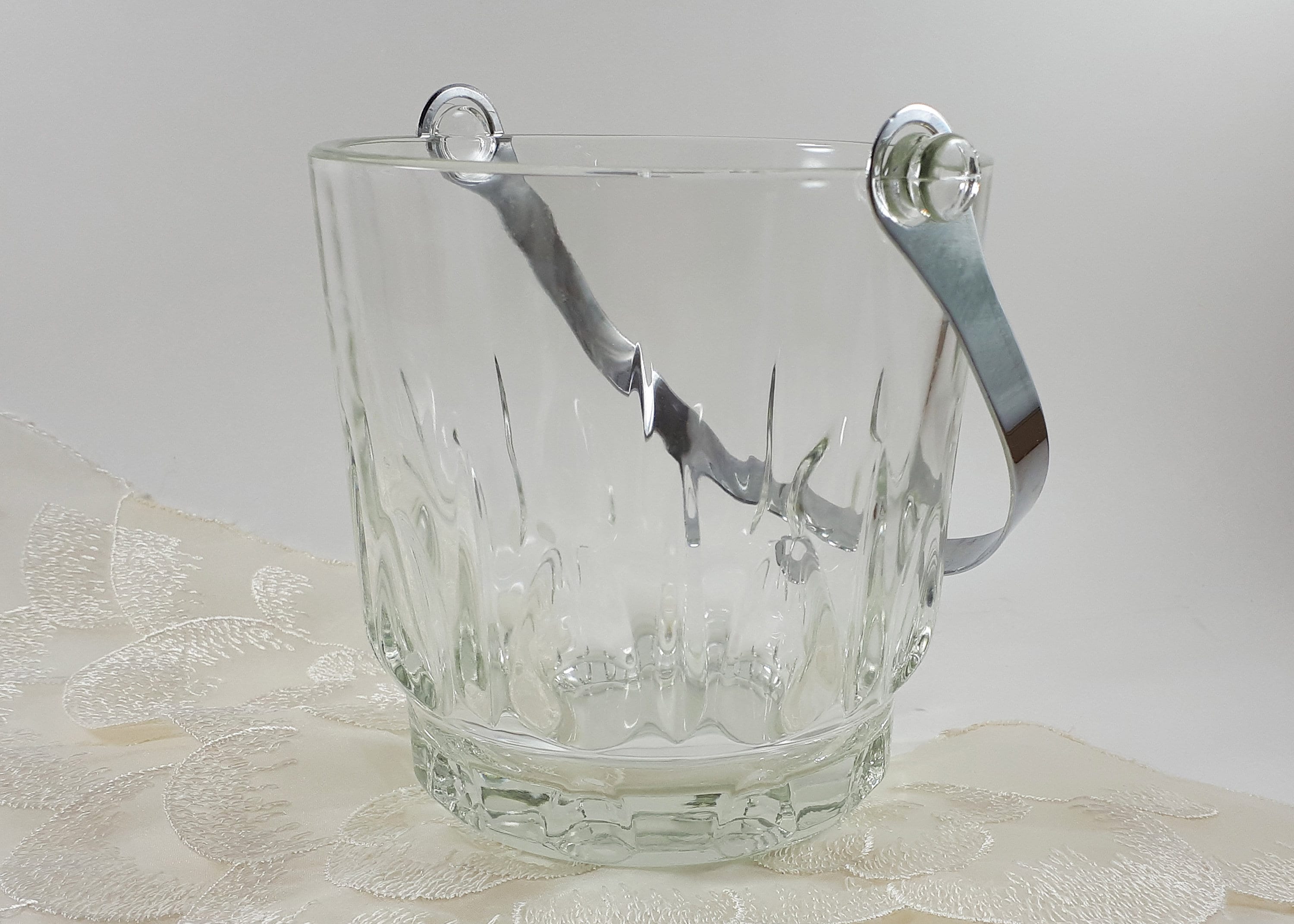 Pressed Glass Ice Bucket Small Vintage Glass Ice Bucket With Handle