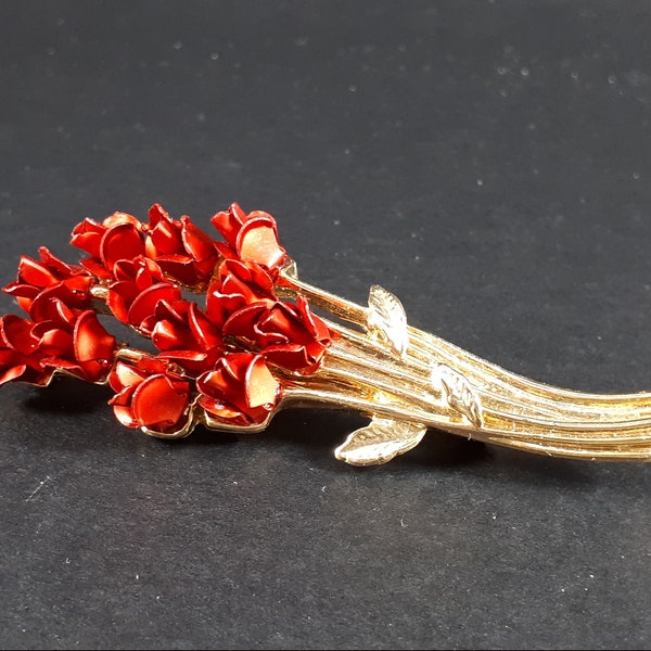 Rose brooch; David Monn Bouquet of Red Roses brooch; DM jewelry pin from 1997