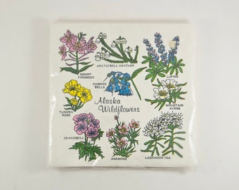 Alaska Luncheon napkins; vintage Alaska Wildflower paper napkins
