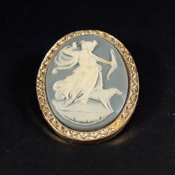 Faux cameo costume brooch; Cameo style costume jewelry pin