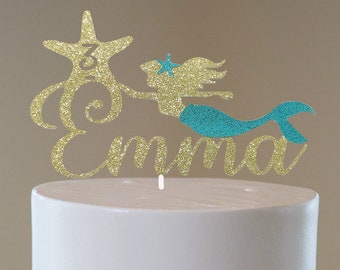 Mermaid Cake Topper, Custom Mermaid Cake Topper, Name Age Mermaid Cake Topper, Ariel Cake Topper, Little Mermaid Cake Topper, Mermaid Cake