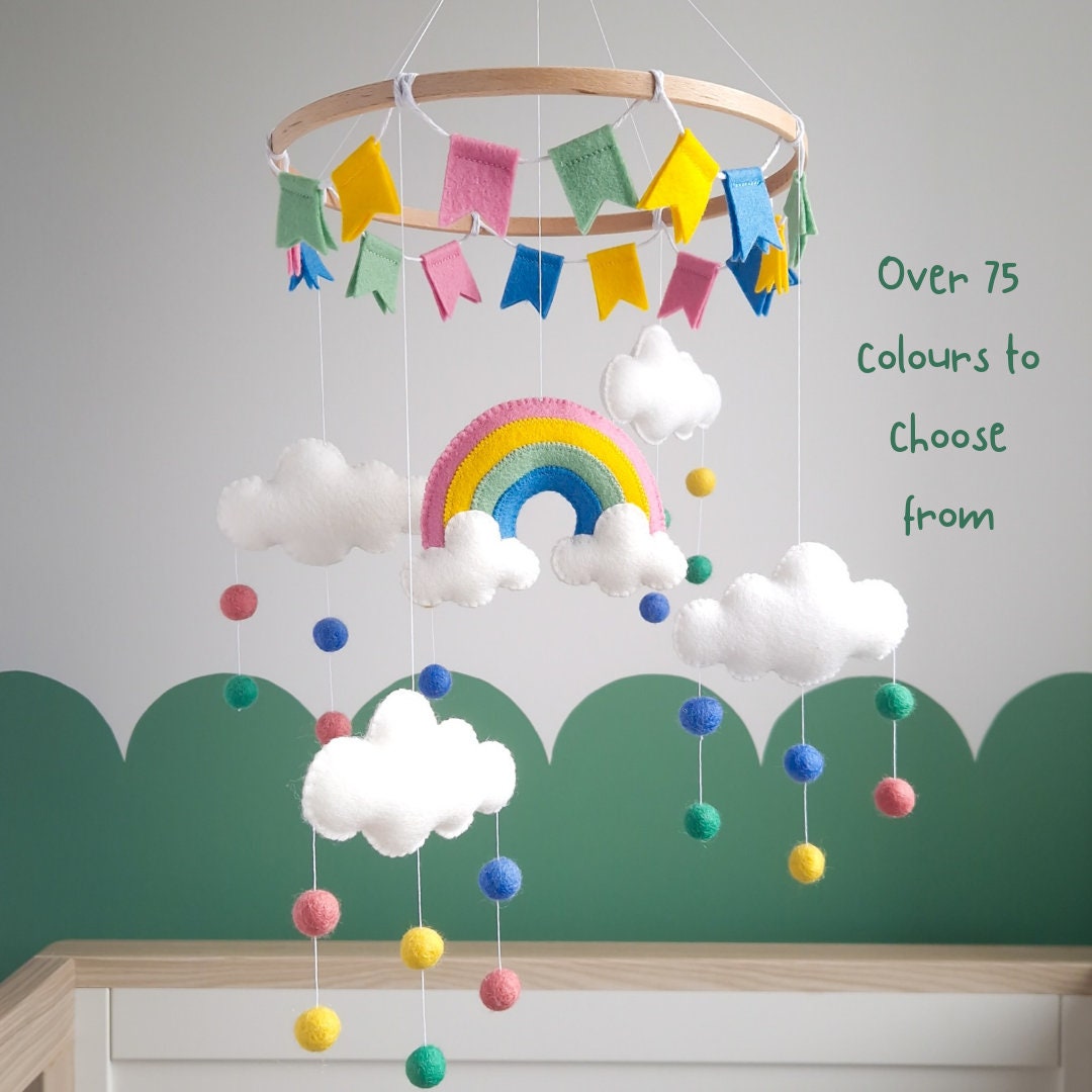 Handmade Rainbow Felt Baby Mobile With Customisation Nursery Decor