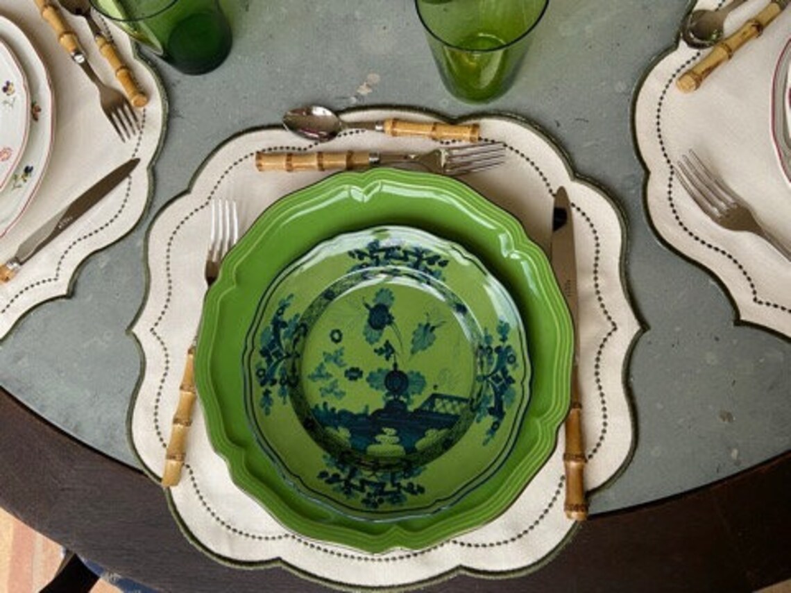 Placemats Cotton Embroidered Green Etsy