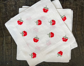 Cocktail Napkins, Red Floral, Set of 4