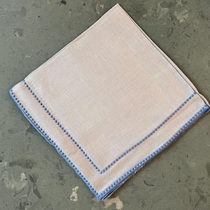 Dots Linen Napkins, Set of 4, Grey / Ocean Blue , 20”x20”