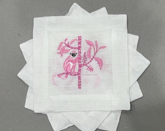 Cocktail Napkins, Monkey Business, Green, Pink, Set of 4