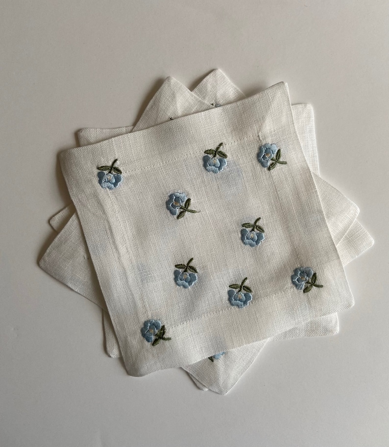Cocktail Napkins, Set of 4, Blue or Pink Flowers