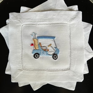 Monogramed Golf Cart Cocktail Napkins, Set of 4