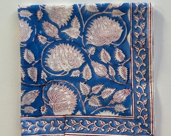 Napkins, Set of 4, Blue Floral Block Print, 20x20