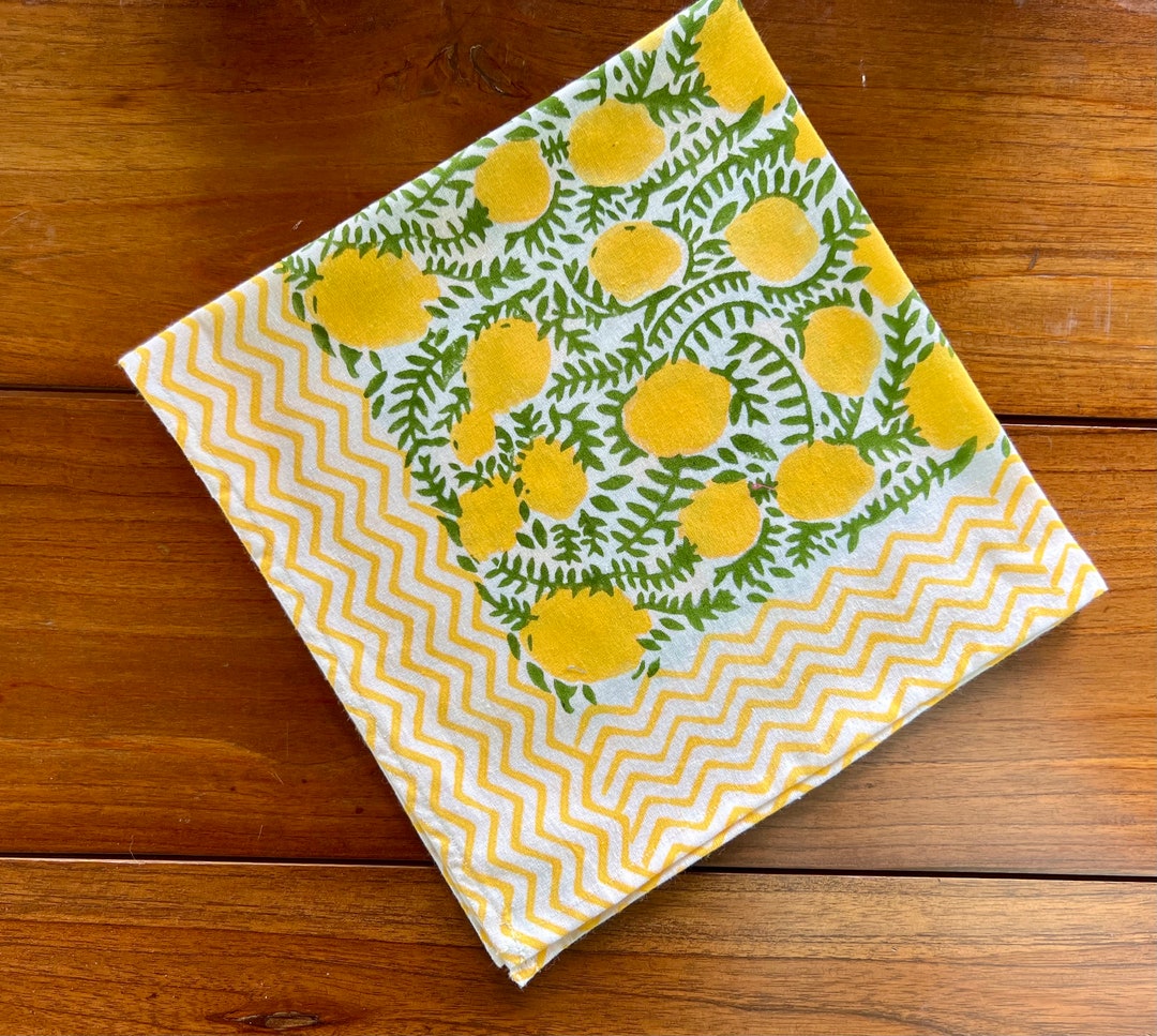 Lemon Napkins Block Print Set of 4 Etsy