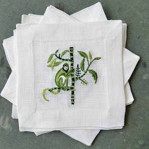 Cocktail Napkins, Monkey Business Green, Linen, Set of 4