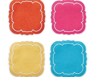 Set of 6 Linen Embroidered Coasters