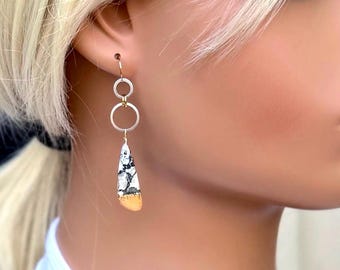Maligano Jasper Teardrop Earrings, Mixed Metal Dangles, Front Drilled Gemstone Jewelry