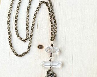 Gold Serpent Crystal Necklace, Snake Gemstone Necklace, Statement Crystal Quartz Necklace, Witchy Crystal Pendant Necklace, Boho Jewelry