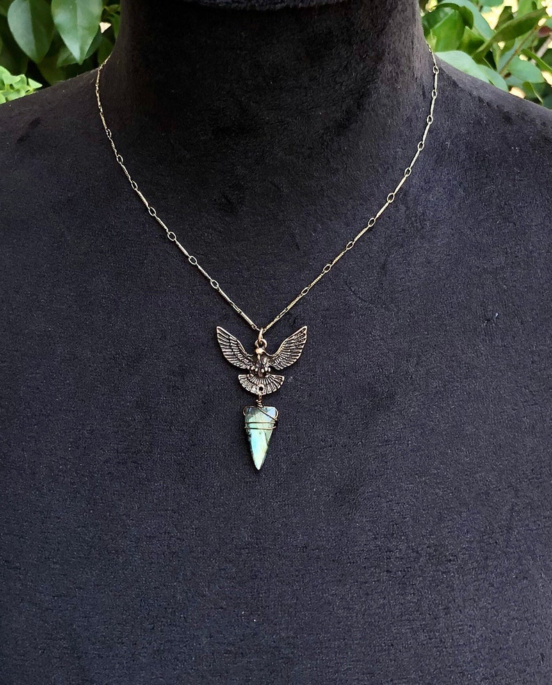 Unique Eagle Gemstone Necklace Stone Eagle Necklace Crystal Necklace Labradorite Necklace For Women Green Flash Labradorite Necklace
