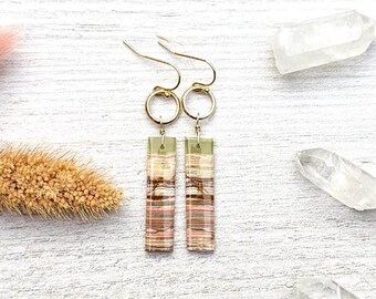 Hand Carved Banded Calcite Gemstone Earrings, Unique Matching Multi Colored Dangles, Calcite Jewelry