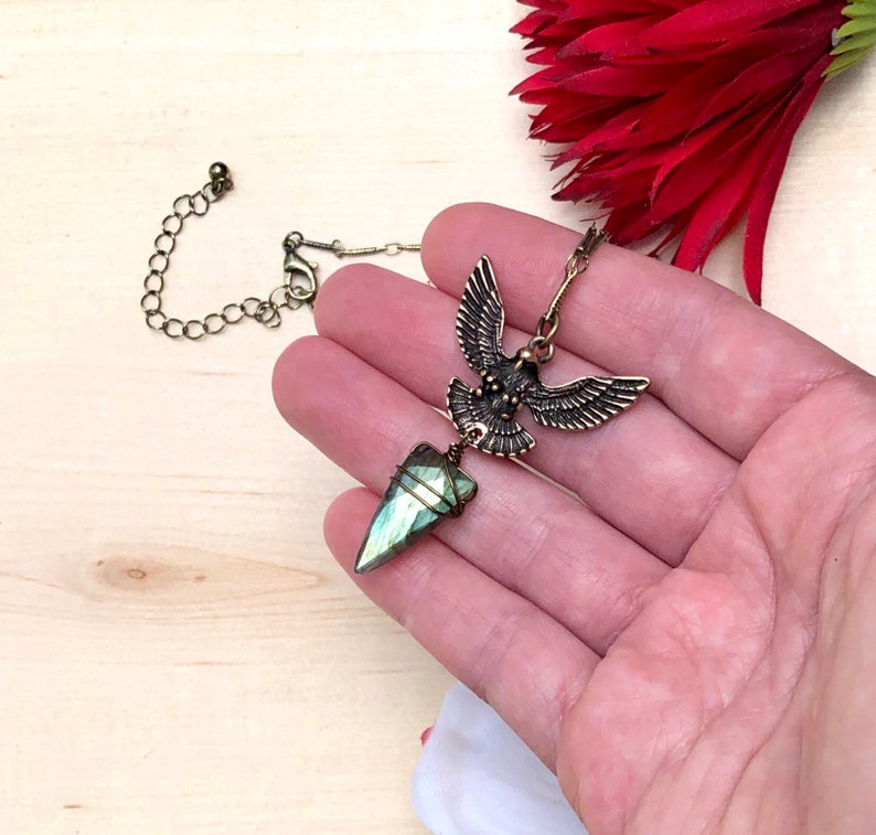 Unique Eagle Gemstone Necklace Stone Eagle Necklace Crystal Necklace Labradorite Necklace For Women Green Flash Labradorite Necklace