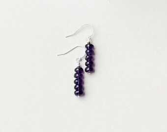 Purple Amethyst Earrings, Gemstone Dangle Earrings, Stacked Gemstone Earrings, Amethyst Jewelry, February Birthstone Earrings, 925 Silver