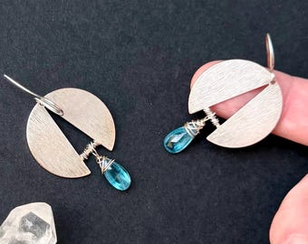 Teal Blue Kyanite Earrings, Rare Faceted Kyanite Stone Drops, Silver Gemstone Dangles, Crystal Jewelry