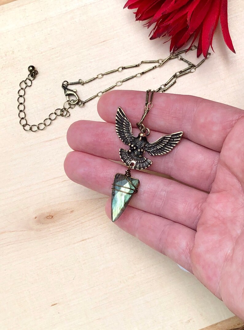 Unique Eagle Gemstone Necklace Stone Eagle Necklace Crystal Necklace Labradorite Necklace For Women Green Flash Labradorite Necklace