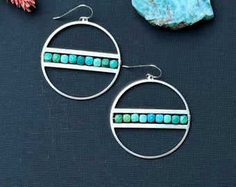 Ombré Turquoise Dangle Earrings, Turquoise Earrings, Statement Turquoise Gemstone Hoops,  December Birthstone Hoops, Ombre Gemstone Earrings