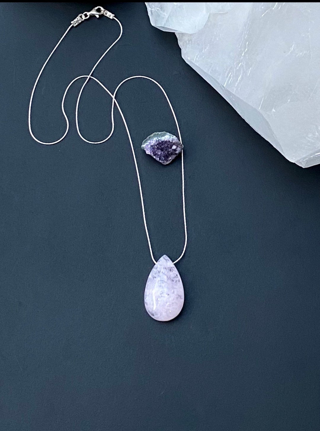 Pink Kunzite Necklace, 925 Silver Kunzite Pendant Necklace, Pink