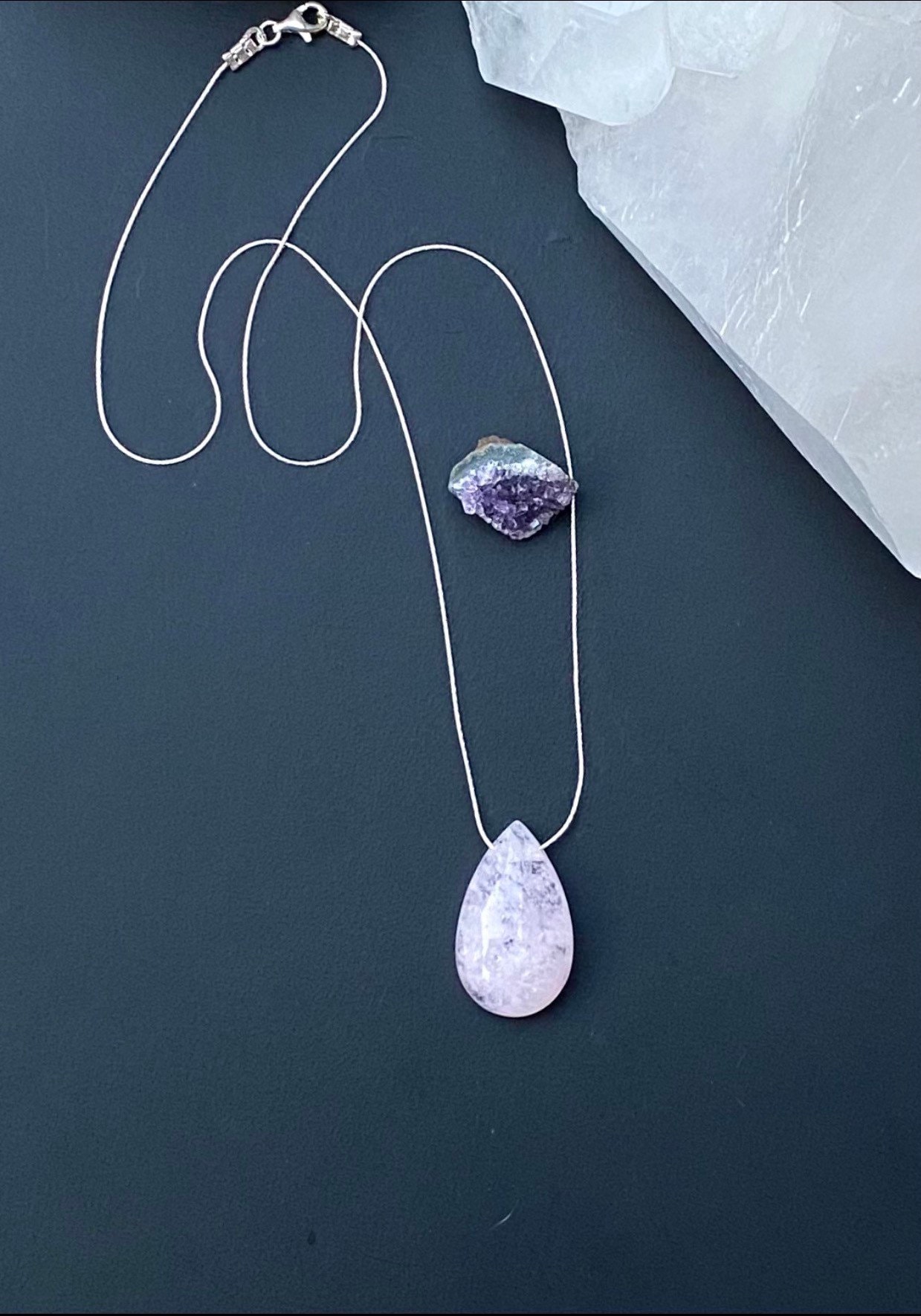 Pink Kunzite Necklace 925 Silver Kunzite Pendant Necklace Etsy Canada