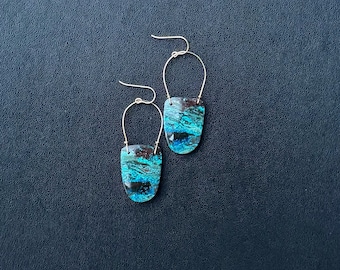 Chrysocolla Earrings, Natural Blue Stone Earrings, Gemstone Jewelry, Chrysocolla Jewelry, Unique Rare Hand Carved Matching Chrysocolla Drops