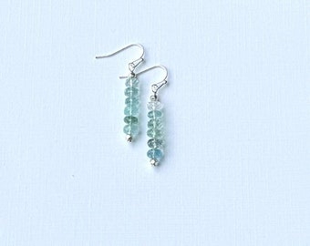 Moss Aquamarine Earrings, Aquamarine Dangle, Stacked Blue Gemstone Earrings, Aquamarine Jewelry, March Birthstone,Ombre Aquamarine Earrings