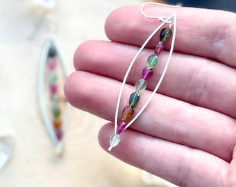 Tourmaline Earrings, Sterling Silver Dangle Earrings, Colorful Gemstone Jewelry