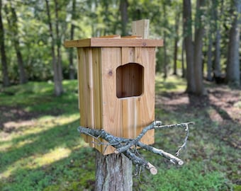 Cedar Barred Owl Nest Box with Sealer Application & Mounting Hardware