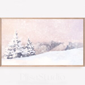 Christmas Samsung Frame TV Art Winter Snowy Mountains Landscape Painting