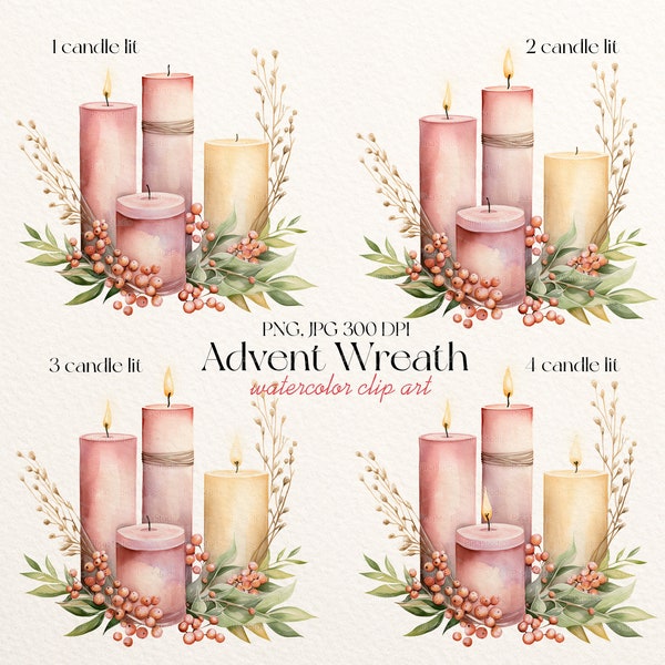 Advent Wreath Clipart Greenery PNG Christian Tradition Adventskranz 4 candles German