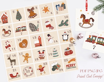 Christmas diy advent calendar for kids Digital Download Advent calendar printable PNG transparent background, Holiday Calendar Cards