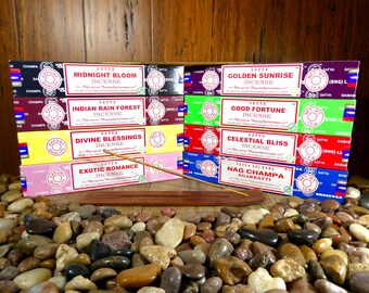 Satya 15gm Giftset - Assorted Pack of 8 with Incense Burner - Incense, Satya Incense, Stick Incense, Incense Gift Set, Incense Starter Kit