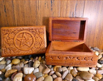 Hand Made Pentagram Indian Wooden Box - Pentagram, Pentagram Box, Wicca, Wiccan, Indian Box, Wood Box, Wooden Box, Handmade Box, Stash Box