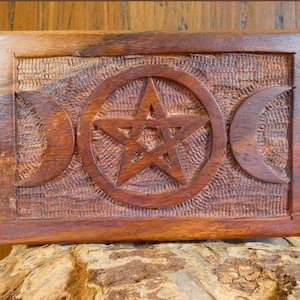 Triple Moon Goddess Pentagram Box - Triple Moon Goddess, Pentagram, Wiccan Box, Wicca Box, Altar Tools, Stash Box, Jewelry Box, Trinket Box