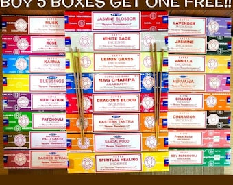 Satya Stick Incense Choose Your Scents - Incense, Rose, Musk, Patchouli, Palo Santo, White Sage, Vanilla, Blessings, Meditation