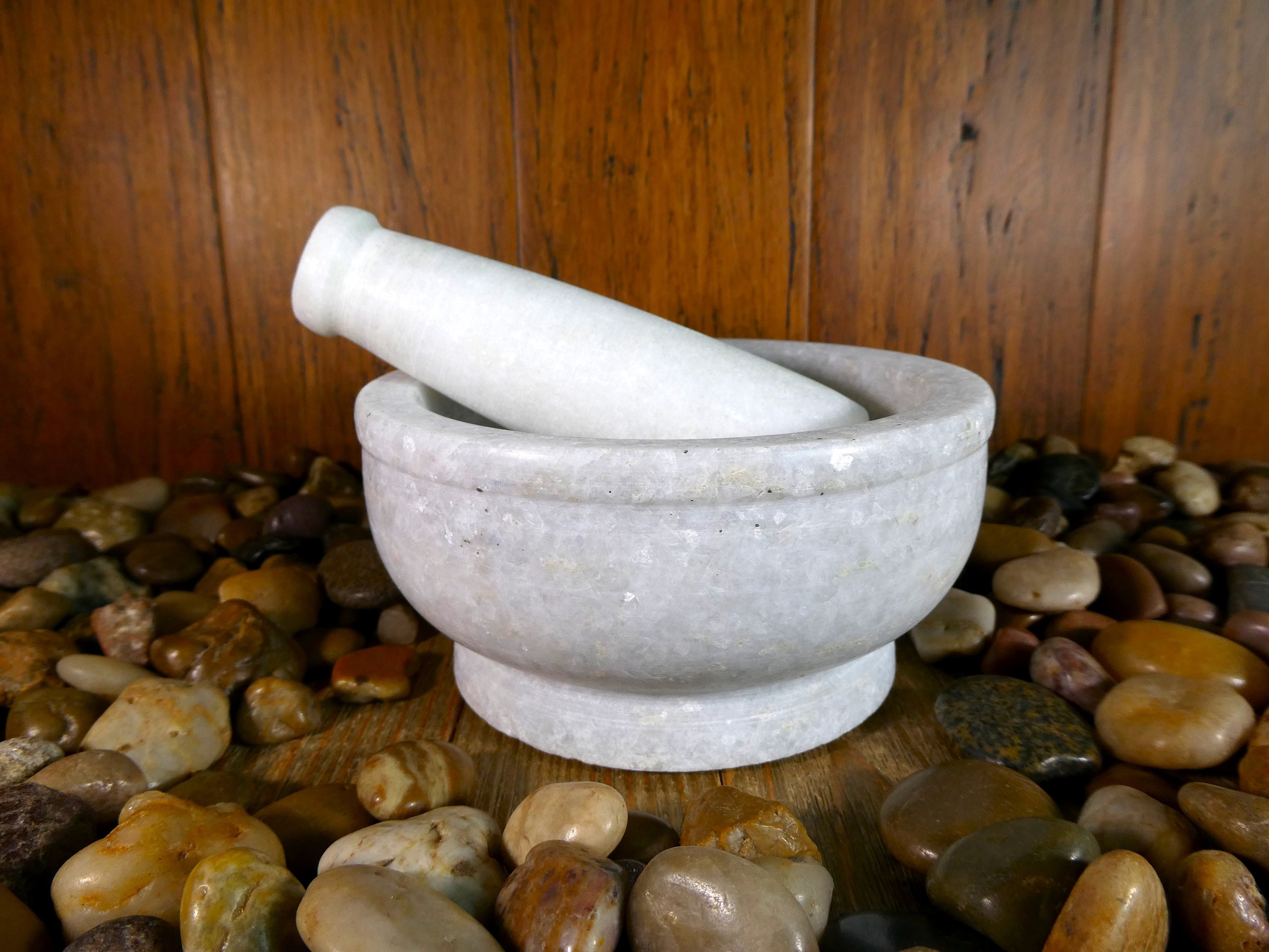 White Marble Mortar and Pestle Set 8 Natural Stone, Heavy Evil Eye, Boat Style Mortar Set