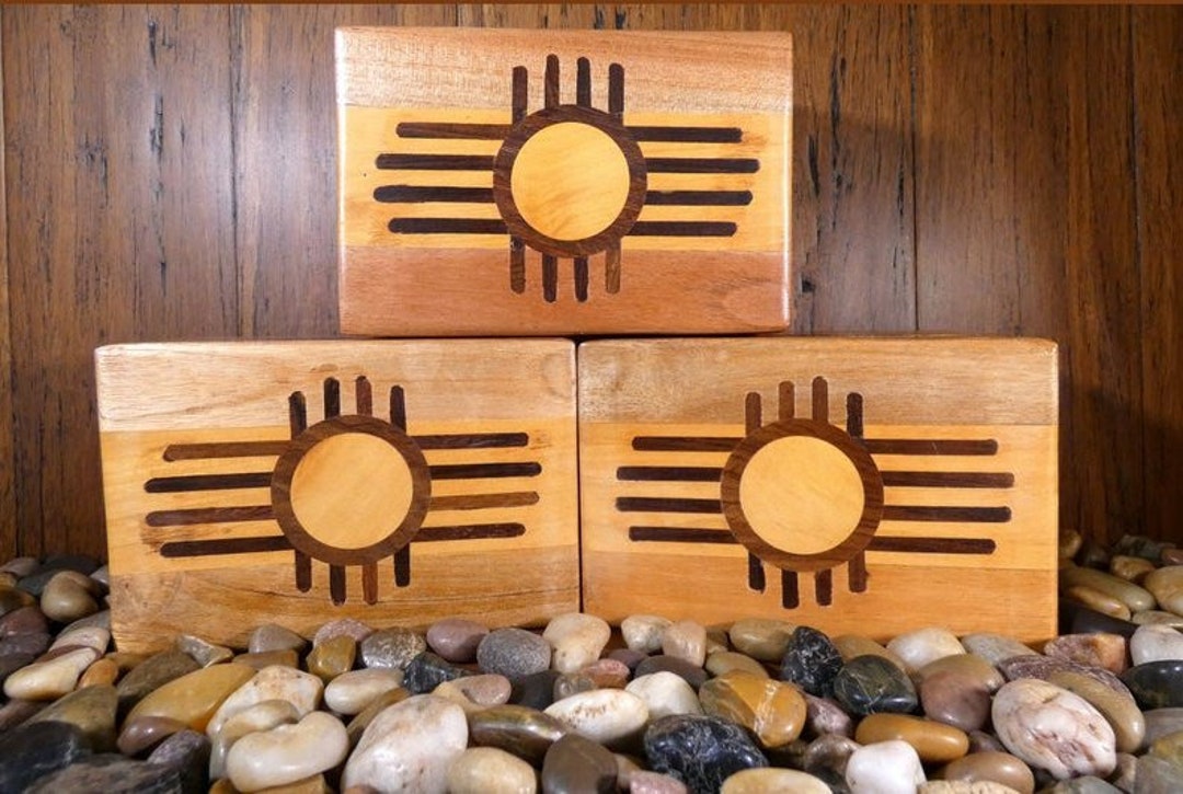 Handmade Zuni Sun Wooden Box Zuni Box, Zuni, Native American Box