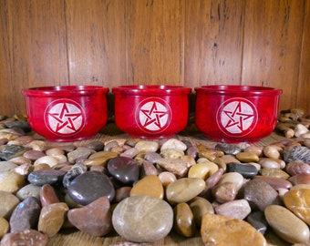 Red Soapstone Pentagram Bowl - Pentagram Bowl, Pentacle Bowl, Smudge Bowl, Altar Tools, Smudging, Sage Bowl, Soapstone Bowl, Herb Bowl, Bowl