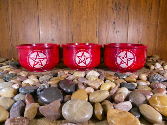 Red Soapstone Pentagram Bowl - Pentagram Bowl, Pentacle Bowl, Smudge Bowl, Altar Tools, Smudging, Sage Bowl, Soapstone Bowl, Herb Bowl, Bowl