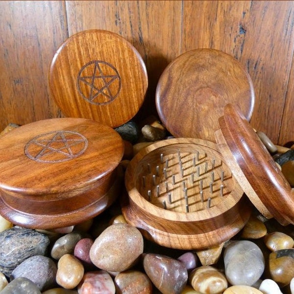 Wooden Pentagram Herb Grinder - Herb Grinder, Grinder, Wood Grinder, Smoking Gifts, Pipe Accessories, Smoking Accessories, Wicca, Wiccan