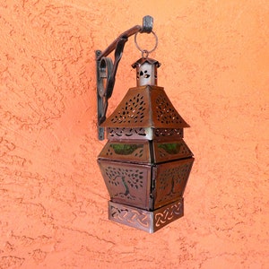 Stained Glass & Metal Tree of Life Lantern - Lantern, Tree of Life, Hanging Lantern, Hanging Lamp, Candle Lamp, Outdoor Light, Outdoor Lamp