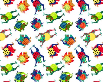 Pond Life -  Tossed Frogs - Elsie Ess - Blank Quilting - Cut From Bolt - Multiple Quantities Cut Continuously - 100% Cotton