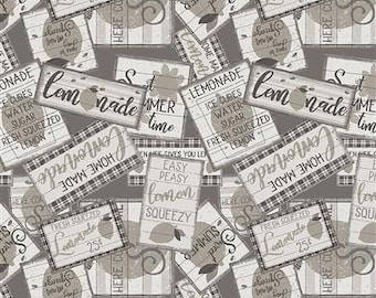 Lemonade Sign Collage - Taupe - 1/4 yard