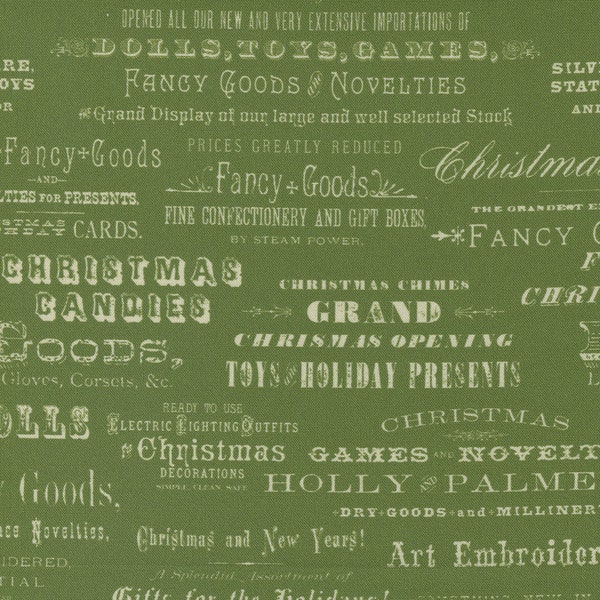 Christmas Faire Words Evergreen - Moda - Cathe Holden - Sold by 1/4 yard - Cut from bolt - Multiple quantities will be cut in one piece