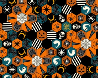 Storybook Halloween Hexi Cheater - Rachel Hauer - Free Spirit Fabrics - Multiple Quantities Cut Continuously - 100% Cotton